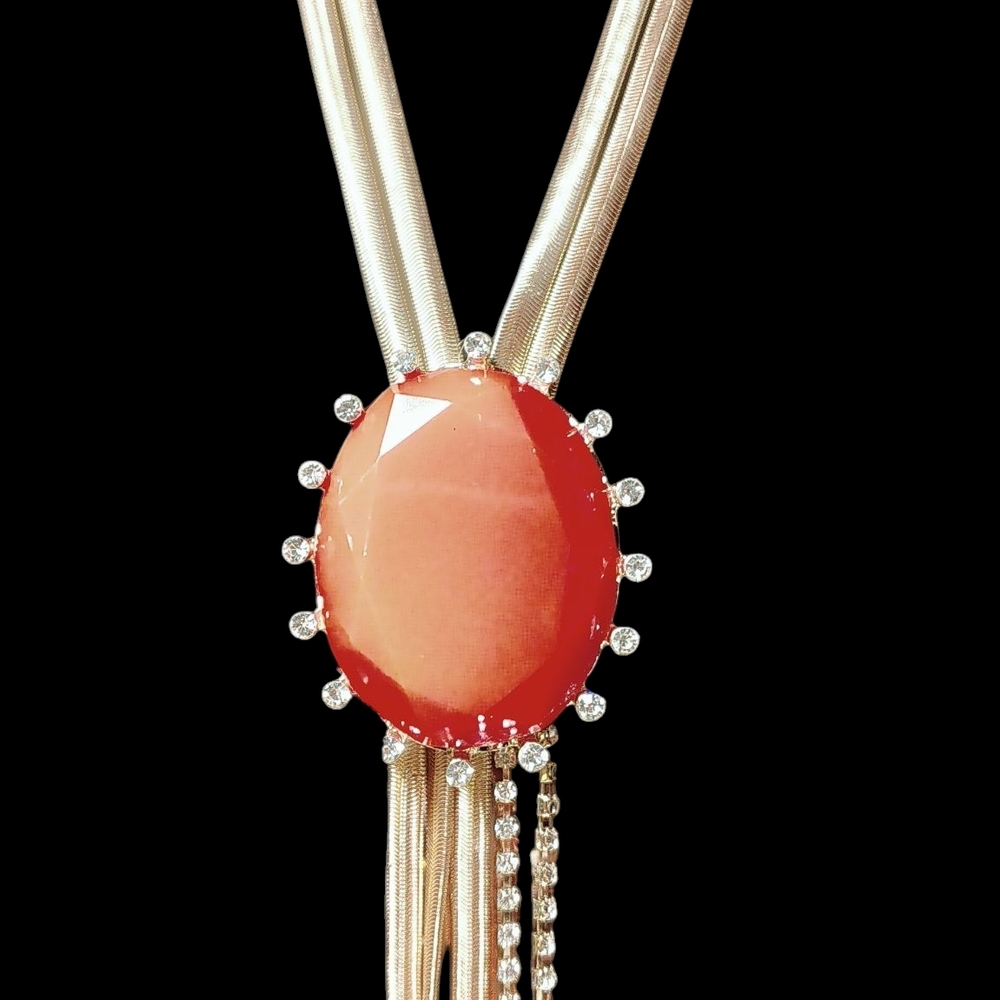 Bold Vintage Gold and Red Pendant Necklace